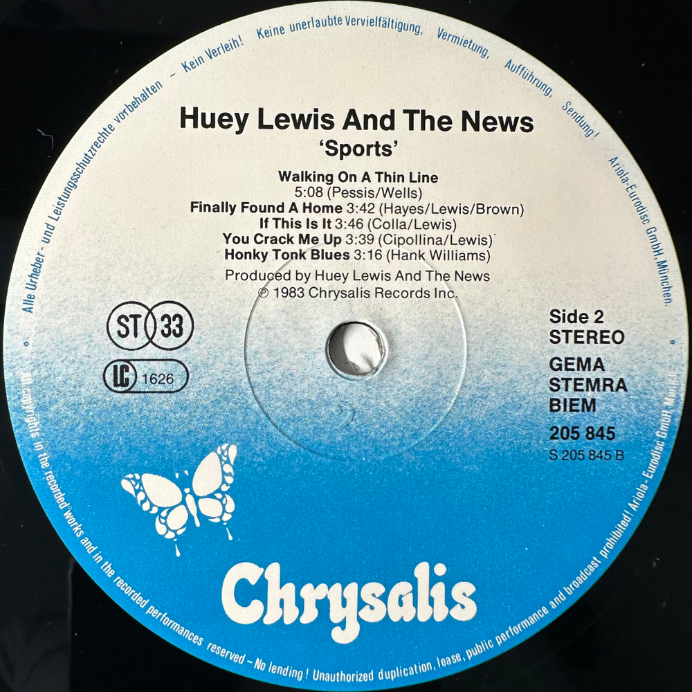 Huey Lewis And The News ‎– Sports (Европа 1983г.)