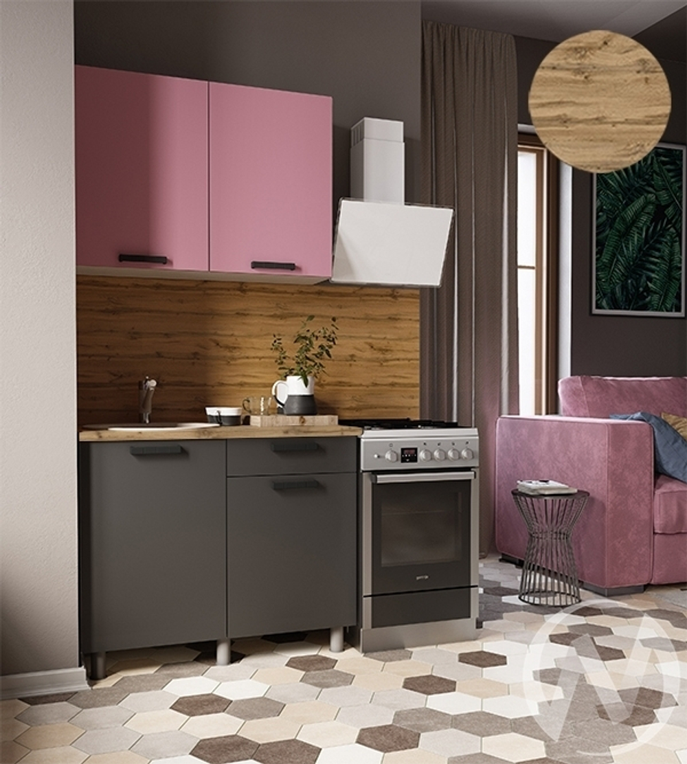 Кухня Кьяра 1.0м (корпус белый/карбон сакура; карбон вулкан) 26мм дуб вотан