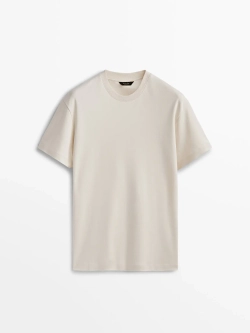 Massimo Dutti ФУТБОЛКА С КРУГЛЫМ ВЫРЕЗОМ, НАТУРАЛЬНЫЙ, КРЕМОВЫЙ