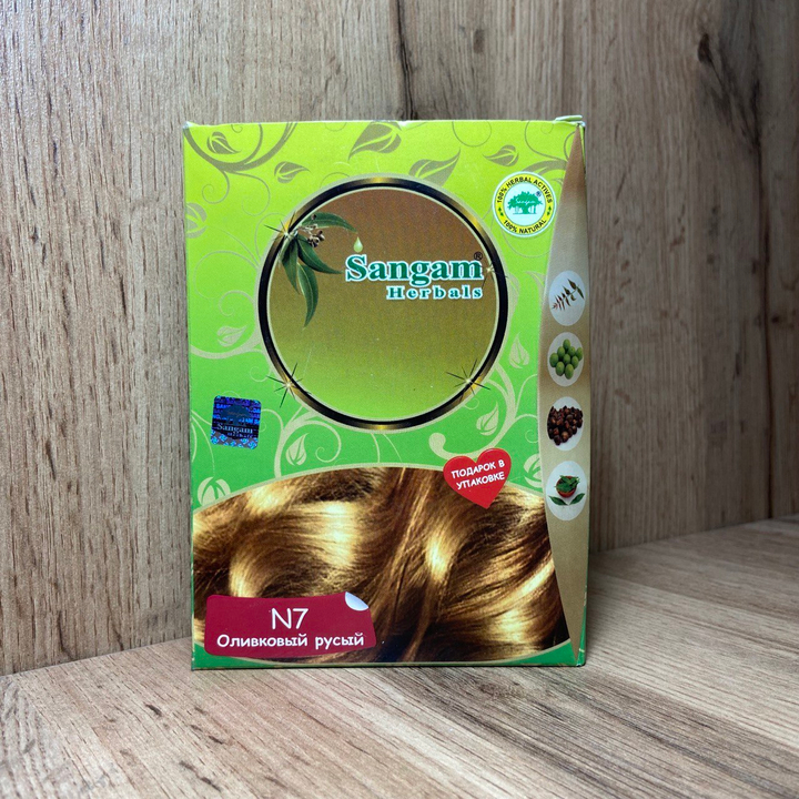 Краска для волос на основе хны Sangam Herbals Brown N7 Оливковый русый (Светло-коричневый) 100 г