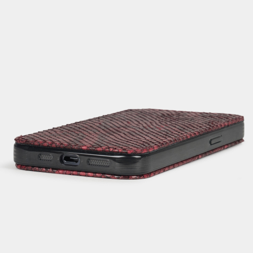 Чехол для iPhone 15 Pro из кожи питона, бордового цвета