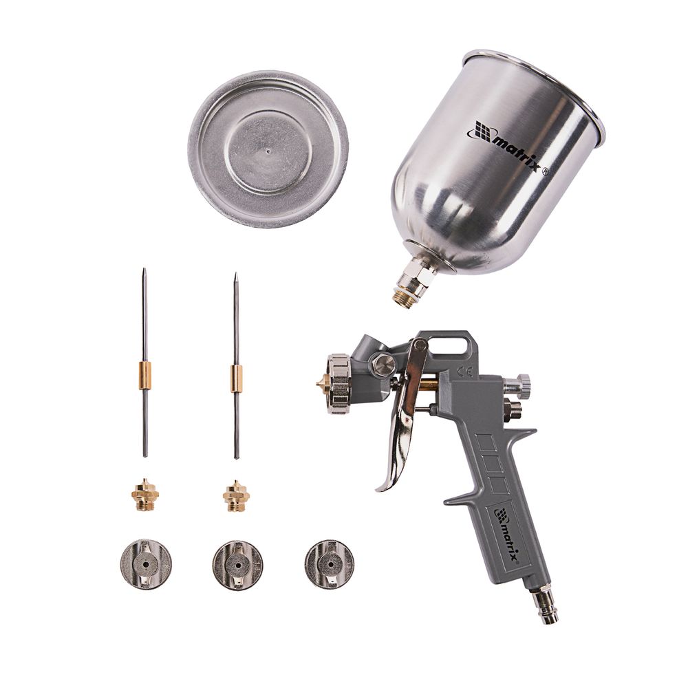 Краскопульт пневматический с верхним бачком V 0.6 л, сопло D 1.2, 1.5 и 1.8 мм Matrix, 57314