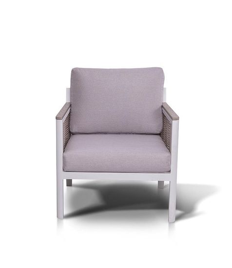 "Сан Ремо" кресло плетеное из роупа садовое, каркас алюминий белый, роуп бежевый, ткань бежевая