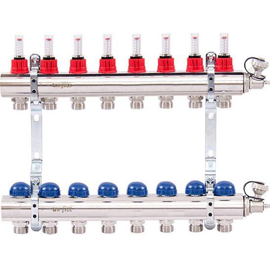 Коллектор Uni-Fitt 1"х3/4" 8 вых. из латуни с расходомерами и термостатическими вентилями 440E4308