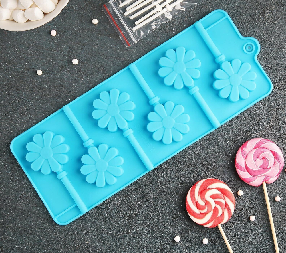 Форма для леденцов «Ромашка», 9,5х24х1 см, 6 ячеек (d=3,8 см),