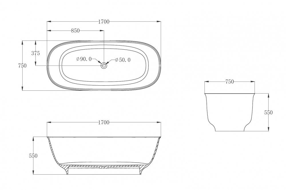 Прозрачная ванна ABBER Kristall AT9707Emerald зеленая  170x75 см
