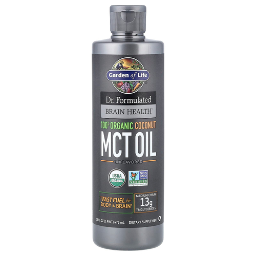 Garden of Life, Цельнопищевой магний Formulated Brain Health, 100% органическое кокосовое масло со среднецепочечными триглицеридами, без добавок, 473 мл (16 жидк. унц.)