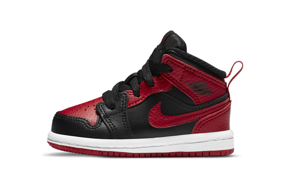 Baby Jordan Air Jordan 1 Mid "Banned" comfortable and casual non-slip shock absorption wear-resistant high-top toddler shoes black and red