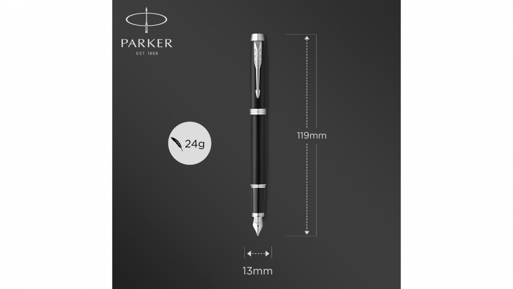 Перьевая ручка Parker IM Mat Black CT, перо: F, цвет чернил: blue, в подарочной упаковке.