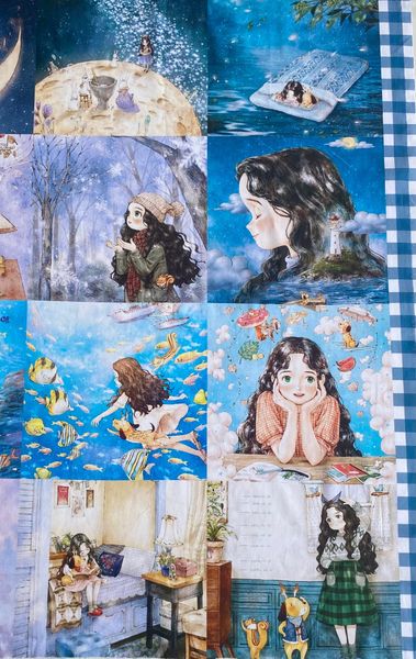 КУПОН Девочка и песик с рожками AEPPOL, 4 ряда - 16 картинок , 100% хлопок Handmade Fabrics 2