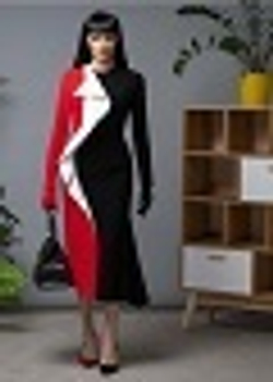 08-01-23 FW Платье-футляр с белым воланом по полочке, чёрный, красный