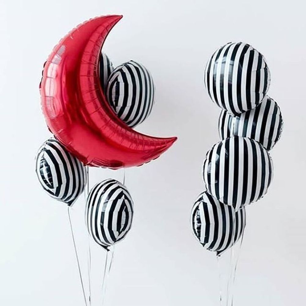 Шар (18"/46 см) Круг, В полоску, Черный/Белый