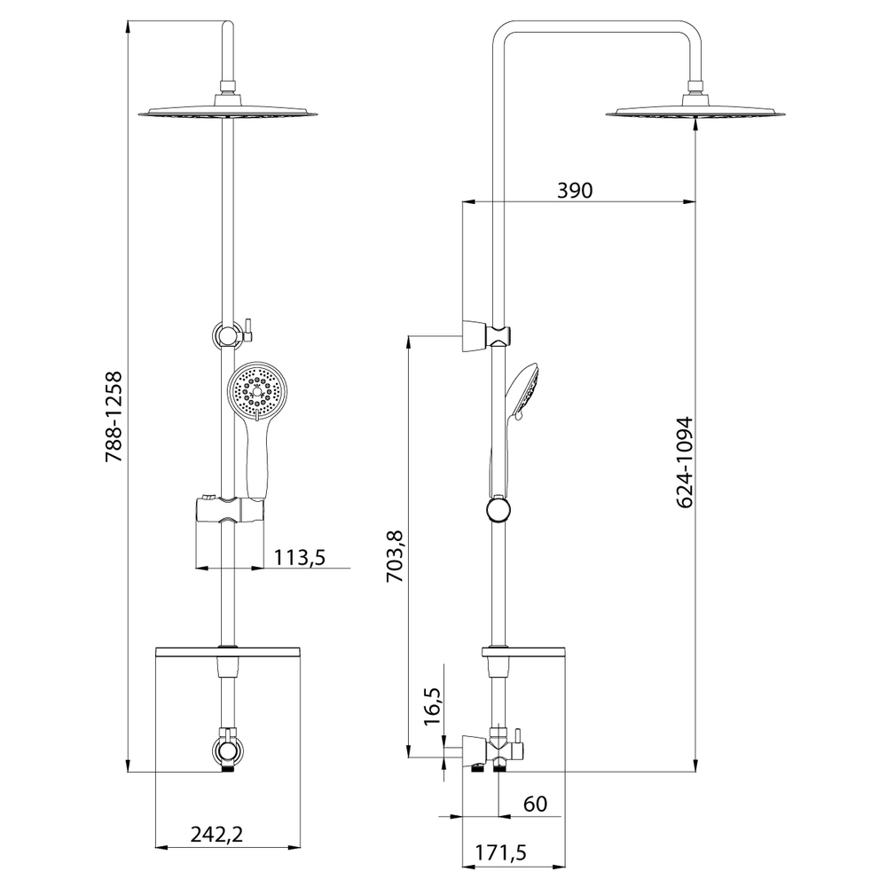 Душевой гарнитур Lemark LM8802C с регулируемой высотой штанги и верхней душевой лейкой "Тропический дождь"