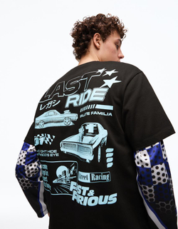 BERSHKA Футболка свободного кроя «Fast & Furious», черный