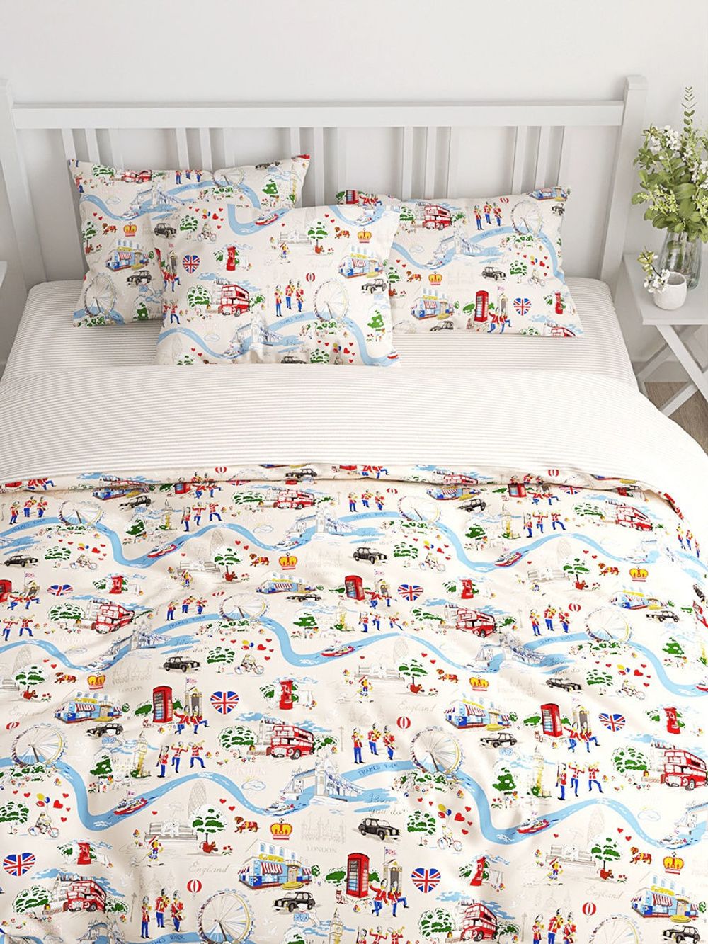 Постельное белье Сказка "Лондон беж/Лутон" евро Наволочка 50х70 см 2 шт Простынь на резинке 180х200 см Пододеяльник 200х215 см, перкаль