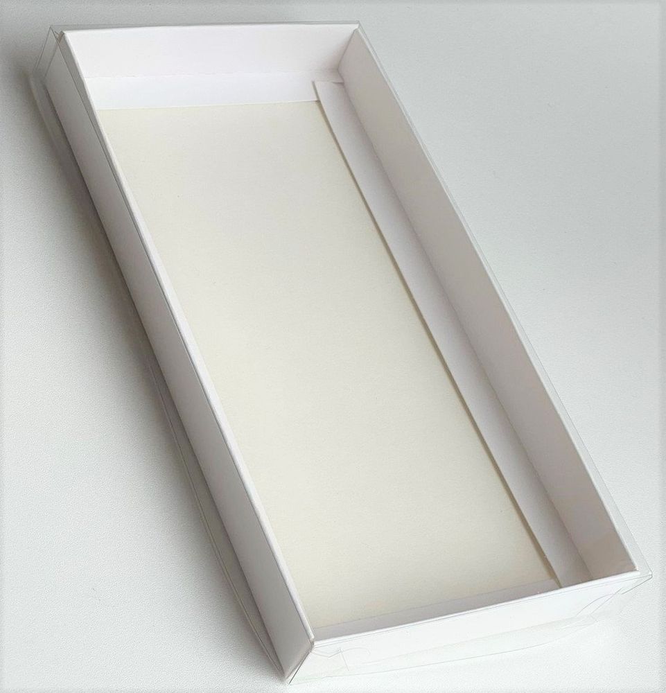 Коробка для шоколадной плитки с пластиковой крышкой 180*90*17 мм (белая) НОВИНКА