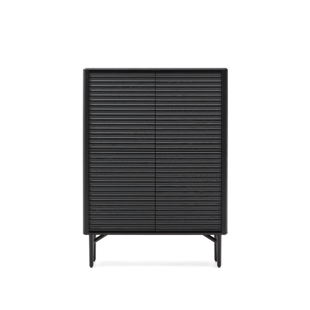 Высокий буфет Lenon, черный 4 дверцы из массива и шпона дуба