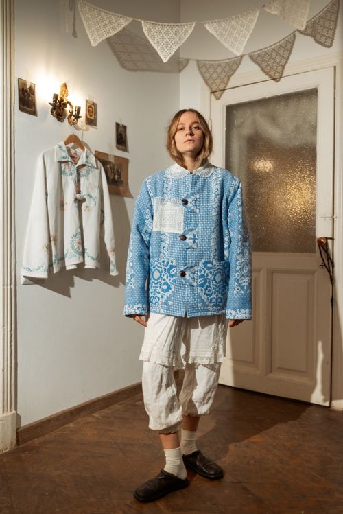 Куртка Soeurs с Кружевным Воротником синяя