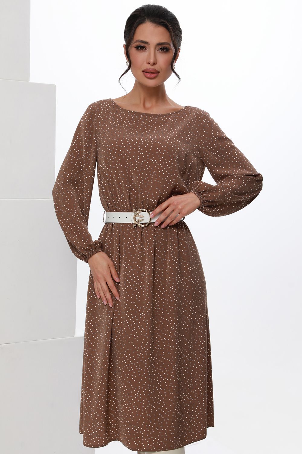 Платье с поясом светло-коричневое DStrend (Акция)