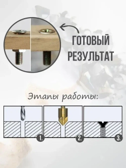 Набор зенкеров по металлу и дереву 6, 8, 9, 12, 16 и 19мм с титановым покрытием, в наборе 6шт