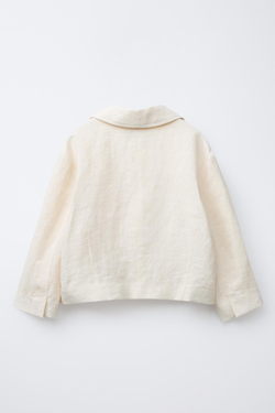 ZARA УКОРОЧЕННЫЙ БЛЕЙЗЕР ИЗ 100% ЛЬНА, ЖЕЛТОВАТО-БЕЛЫЙ