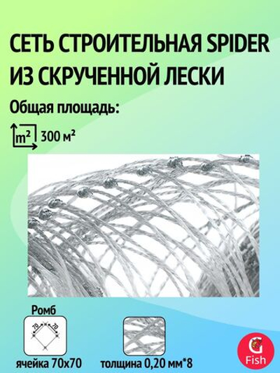 Сетка строительная Momoi Spider скрученная леска, толщина 0,20 мм*8, ячея 70 мм, высота 6,0м кукла