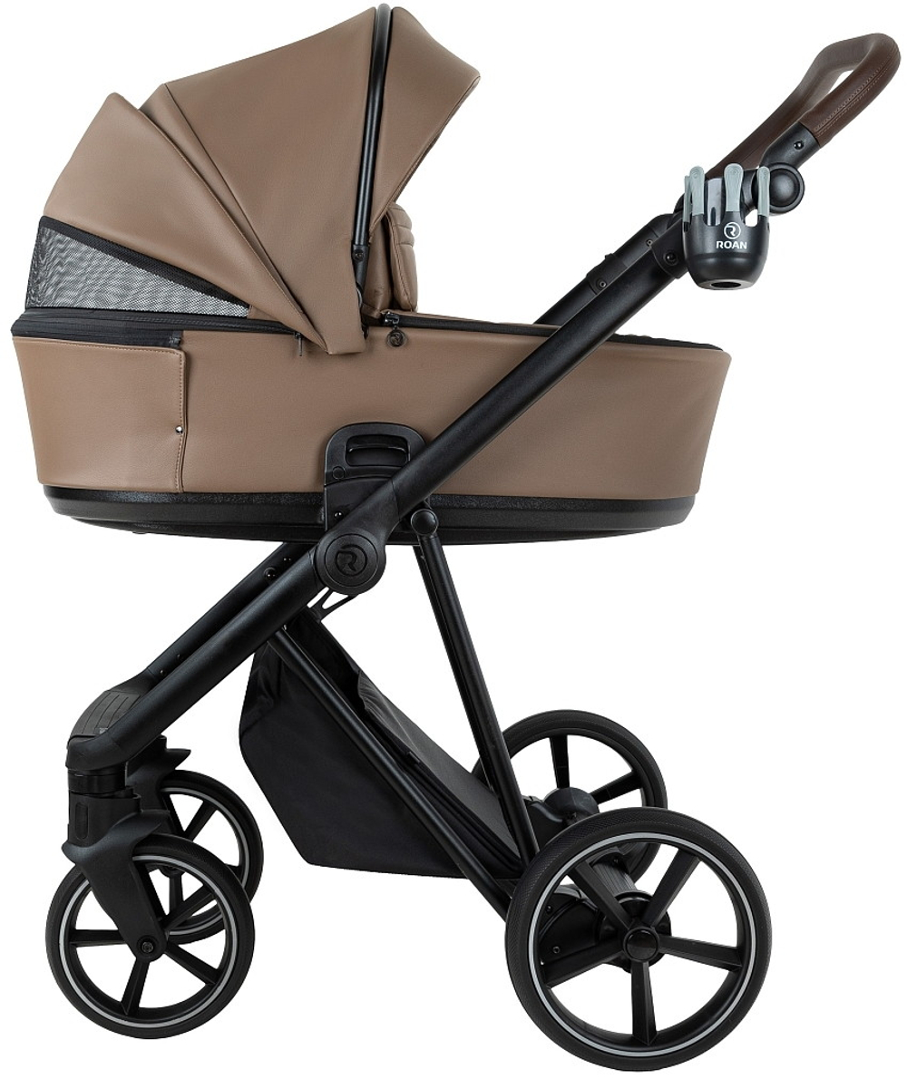 Детская коляска Roan Sol Vintage Leather 2.0 3 в 1 с автокреслом Pituso Santiso Pro Black SL/11/L Camel/Black/руч.Тем.коричневый