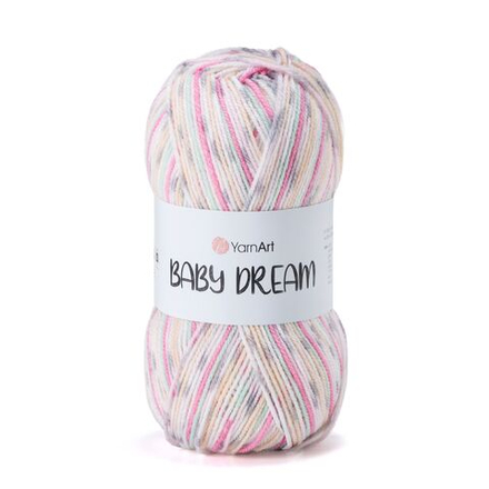 Беби Дрим (Baby Dream) пряжа YarnArt 100%акрил 5х100г/300м (5237 св.бежевый-розовый-св.салат-белый в серую крапинку)