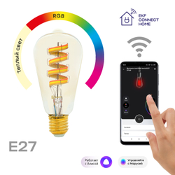 Умная филаментная лампа EKF Connect E27 ST64 RGB