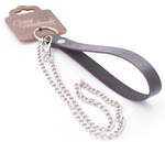 Серебристый металлический поводок с кожаной черной ручкой - 80 см. (Цвет: серебристый с черным)