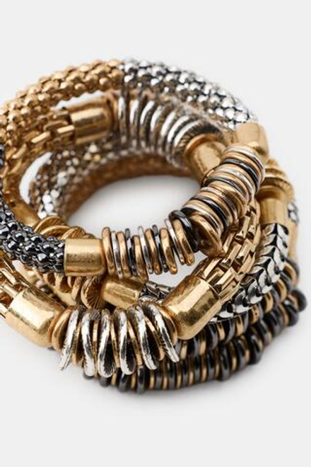 ZARA НАБОР ИЗ 5 ЭЛАСТИЧНЫХ КОМБИНИРОВАННЫХ БРАСЛЕТОВ, ЗОЛОТОЙ/СЕРЕБРЯНЫЙ