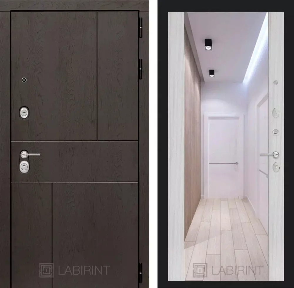 Дверь Входная Лабиринт URBAN С зеркалом Максимум Сандал белый