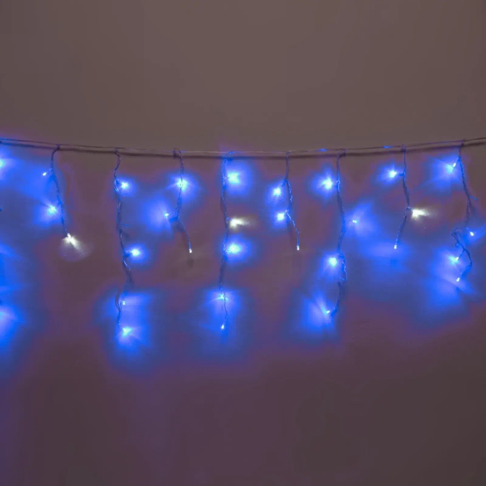 Гирлянда для дома БАХРОМА «Мерцание» ш1,5м* в30/50см 48 ламп LED, прозрачн.провод, авторежим, IP-20, Синий/Белый мерцает