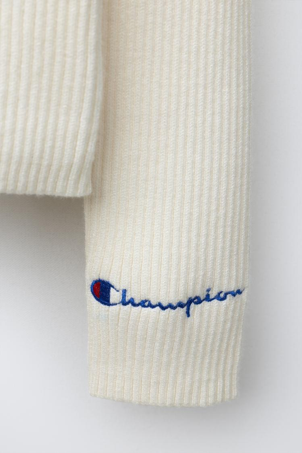 ZARA X CHAMPION ® ДЖЕМПЕР В РУБЧИК С ВОРОТНИКОМ-СТОЙКОЙ, ЭКРЮ