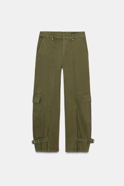 ZARA БРЮКИ КАРГО BARREL — ZW COLLECTION, ХАКИ