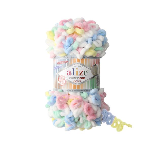 Пряжа Alize (Ализе) Puffy Fine Color / уп.5 мот. по 100 г, 14,5м, 5949 секционный A