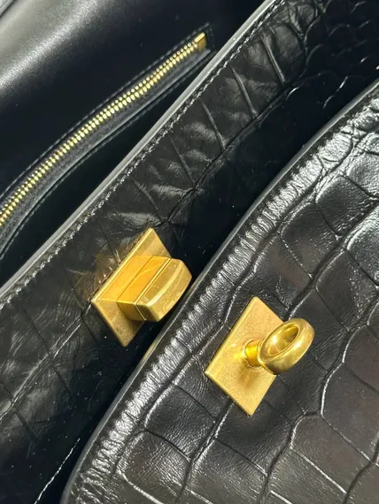 BALENCIAGA RODEO HANDBAG с крокодиловым тиснением, черная