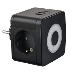 S-GES2-16SBUC BLACK Разветвитель сетевой с выключателем. с-з. 2 гнезда. 2USB+1TYPE C. 16А. 3500Вт. Черный. ТМ Uniel