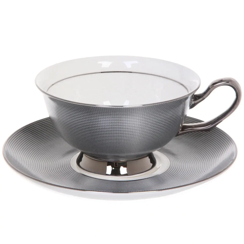 Чайная пара «Royal classic» (кружка 200мл+блюдце) Графитовый узор, в подарочной коробке