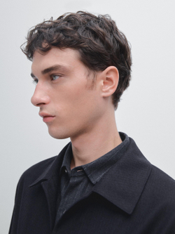 Massimo Dutti Куртка-рубашка из 100% шерсти с эффектом вельвета, темно-синий