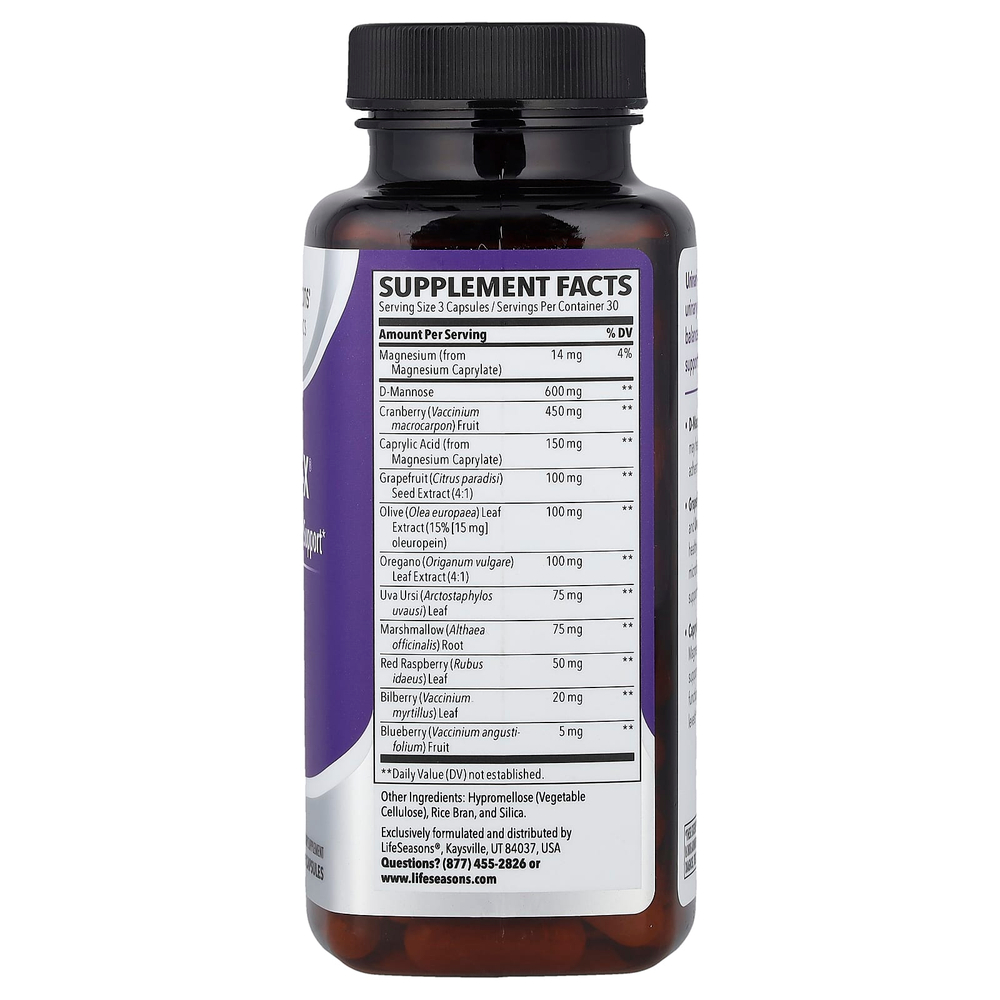 LifeSeasons, Urinari-X®, поддержка мочевыводящих путей и дрожжей, 90 растительных капсул
