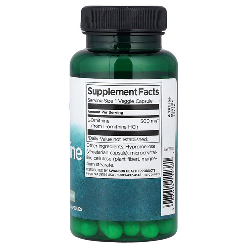 Swanson, L-орнитин в свободной форме, 500 мг, 60 растительных капсул