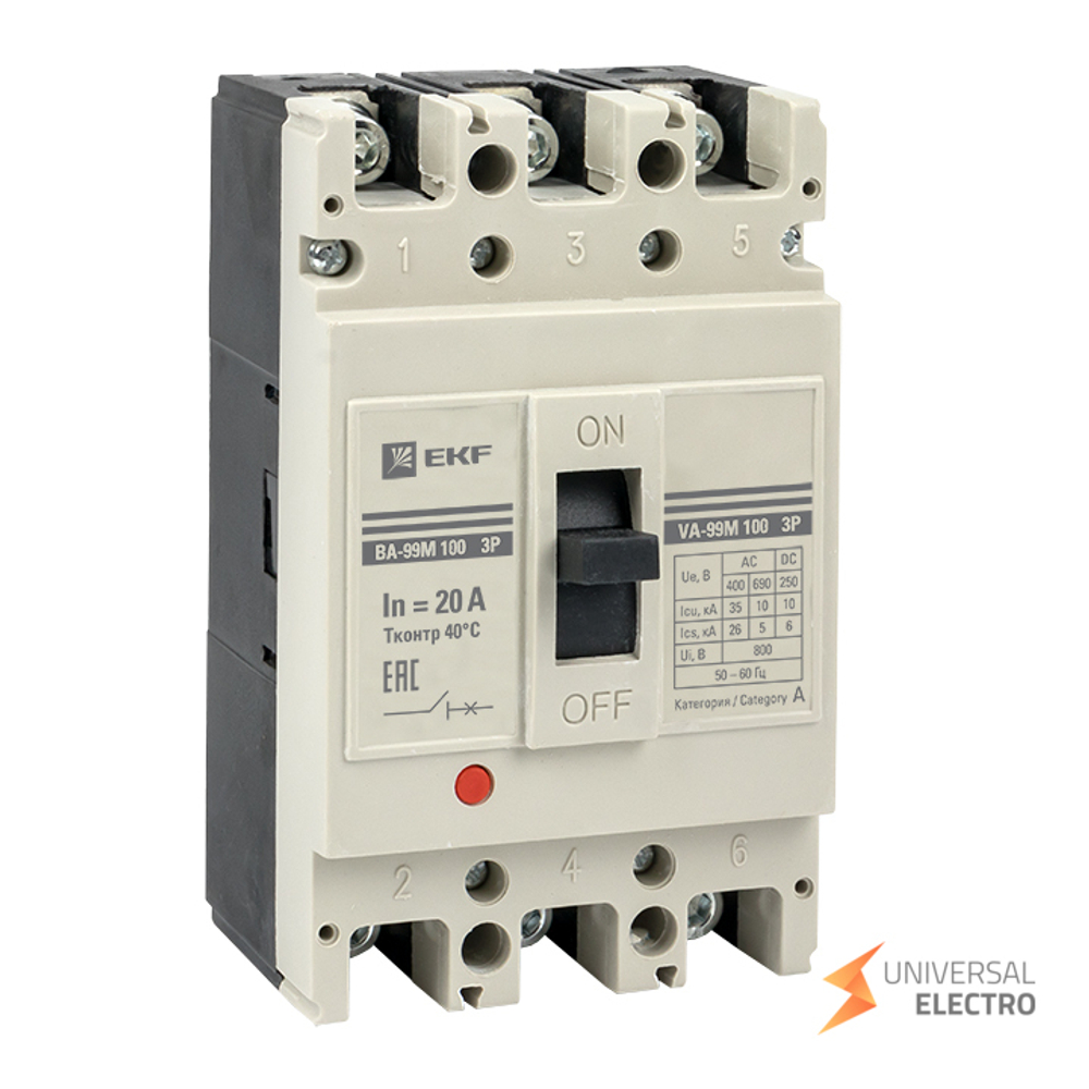 Выключатель автоматический ВА-99М 100/20А 3P 35кА EKF
