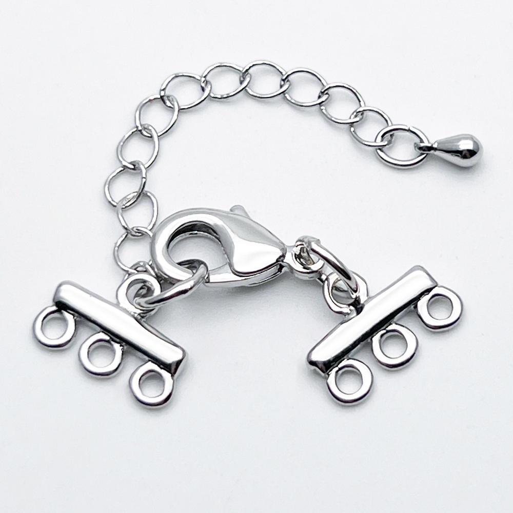 Карабин с удлинителями и коннекторами, цвет серебро (родий), размер 15 мм, цена за 1 шт