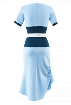 Трикотажное платье с поясом голубое 02-02-20 SS