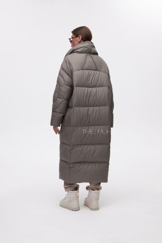 Удлиненный пуховик-кокон цвета хаки