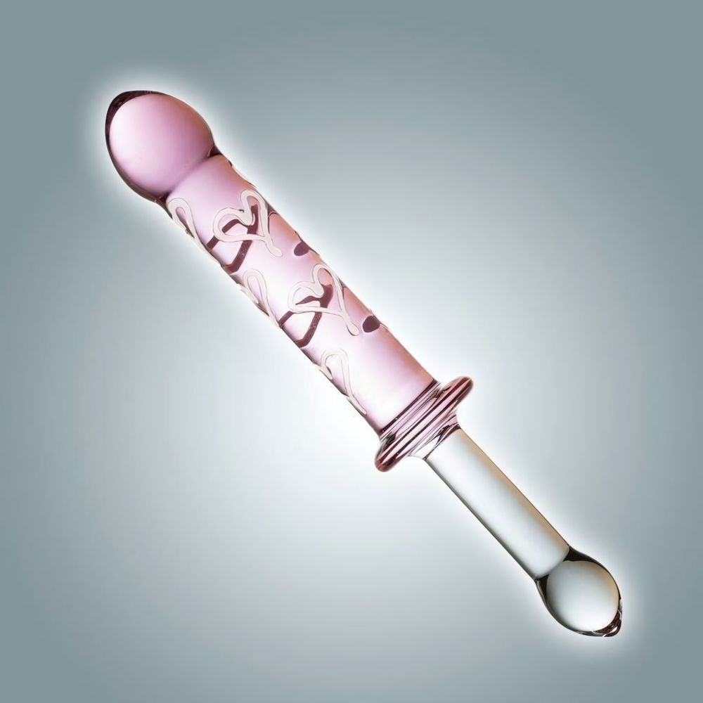 Нежно-розовый фаллоимитатор из стекла с рукоятью - 23,5 см. (Цвет: нежно-розовый)