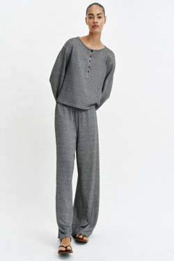 ZARA БРЮКИ ПРЯМОГО КРОЯ В ДЕРЕВЕНСКОМ СТИЛЕ, СЕРЫЙ МЕЛАНЖ