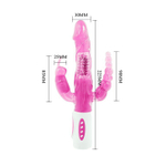 Розовый вибратор-ротатор с анальным и клиторальным стимуляторами - 22,3 см. (Цвет: розовый)