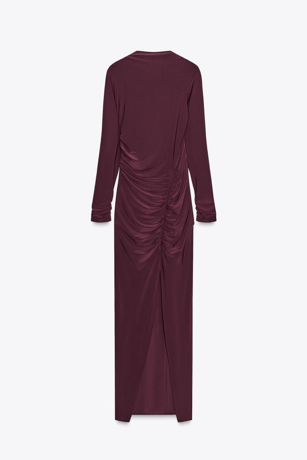 ZARA ПЛАТЬЕ СО СБОРКАМИ С ОТКРЫТОЙ СПИНОЙ, БУРГУНДИ